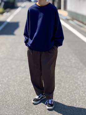 「markaware（マーカウェア）のアイテム（スウェット）」を使った、たかゆきさん（メンズ・170cm）の春コーディネート