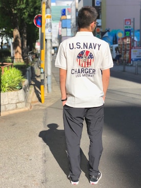 「AVIREX（アヴィレックス）のアイテム（パンツ）」を使った、Asai.Hirotoさん（メンズ・177cm）の夏コーディネート