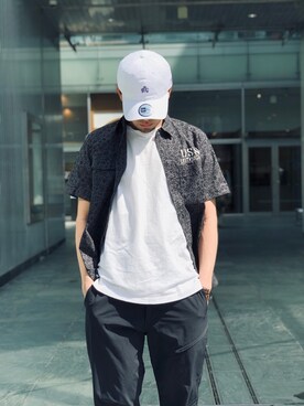 「柄物」｜「アイテム（帽子）」を使った、Asai.Hirotoさん（メンズ・177cm）の春コーディネート