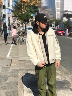 「ボア」｜「アイテム（MA-1）」を使った、Asai.Hirotoさん（メンズ・177cm）の冬コーディネート
