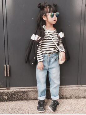「COMME CA ISM（コムサイズム）のアイテム（ブルゾン）」を使った、tknkさん（キッズ・120cm）の秋コーディネート