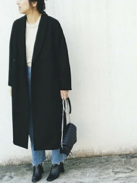 「HYKE」｜「アイテム（チェスターコート）」を使った、tknkさん（レディース・162cm）の冬コーディネート