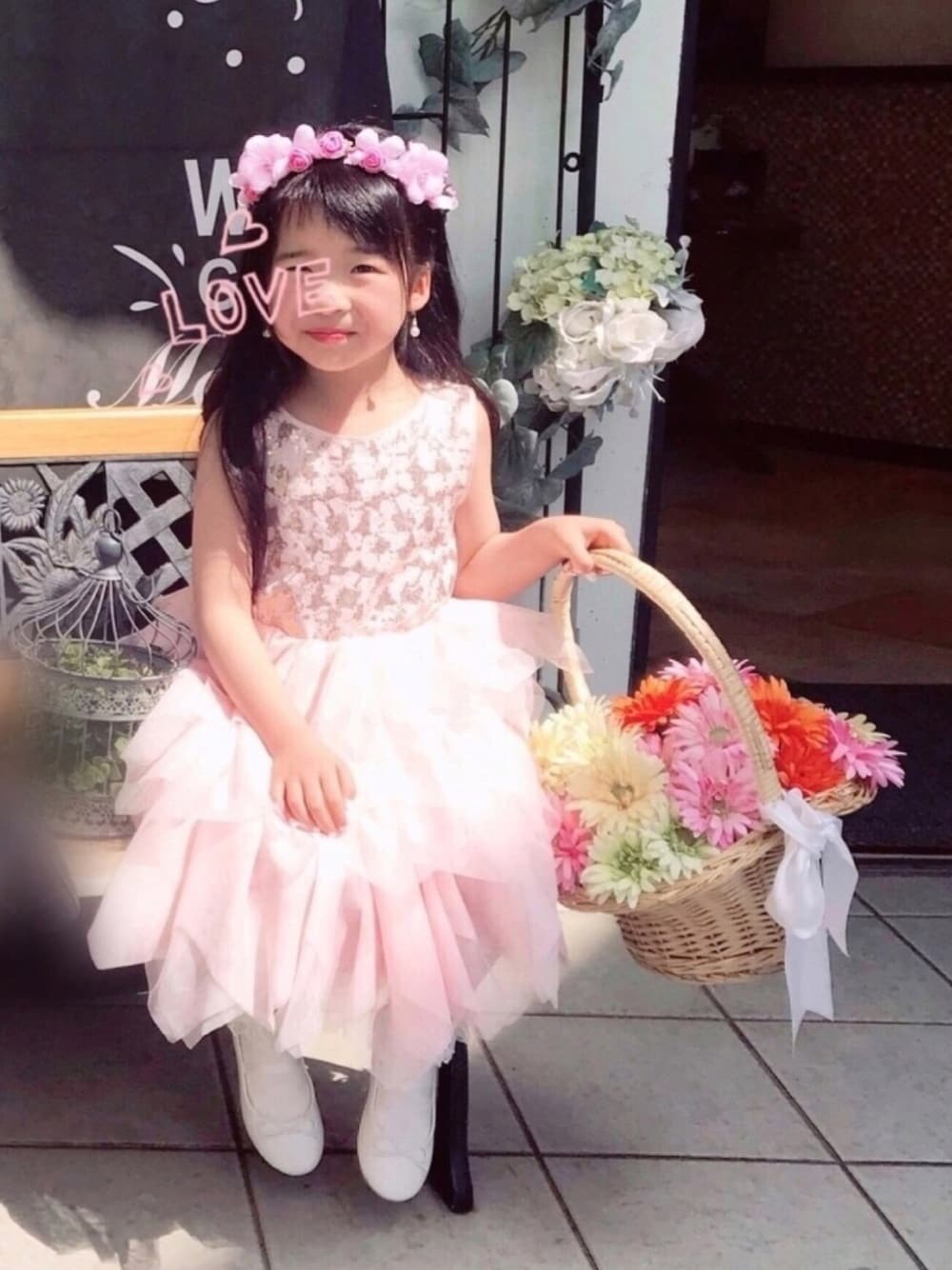 「結婚式、リングガール、ドレス、キッズファッション、女の子、5歳、京都、チャペル、平成最後のWEARISTAセンバツ」｜「H&Mのアイテム（ドレス、ピンク系）」を使った、naaaさん（キッズ・110cm）の春コーディネートの1枚目の写真
