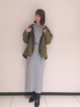 「リブニット」｜「アイテム（モッズコート）」を使った、megさん（レディース・159cm）の冬コーディネート