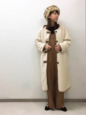 「パイピングコート」｜「アイテム（オールインワン・サロペット）」を使った、megさん（レディース・159cm）の冬コーディネート