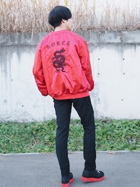 「red」｜「アイテム（ブルゾン）」を使った、Takuさん（メンズ・170cm）の秋コーディネート