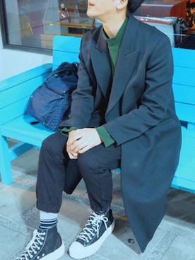 「Paul Smith（ポールスミス）のアイテム（チェスターコート）」を使った、Takuさん（メンズ・170cm）の冬コーディネート