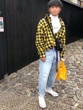 「アイテム（その他トップス、ホワイト系）」を使った、Kzymsyさん（メンズ・171cm）の春コーディネート