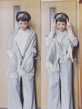 「Handmade（ハンドメイド）のアイテム（ヘアバンド、グレー系）」を使った、mikiさん（レディース・169cm）の冬コーディネート