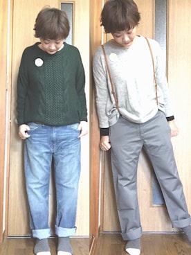 「Levi's（リーバイス）のアイテム（デニムパンツ、ブルー系）」を使った、mikiさん（レディース・169cm）の冬コーディネート