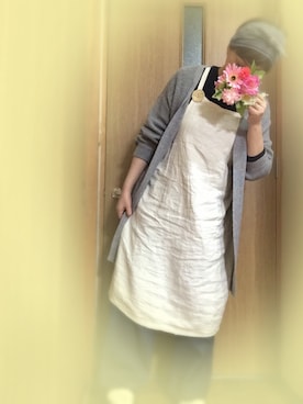 「Handmade（ハンドメイド）のアイテム（ワンピース、ホワイト系）」を使った、mikiさん（レディース・169cm）の冬コーディネート