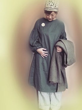 「minneのアイテム（ワンピース、グリーン系）」を使った、mikiさん（レディース・169cm）の春コーディネート