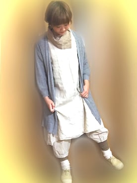「しまむら（シマムラ）のアイテム（カーディガン/ボレロ、グレー系）」を使った、mikiさん（レディース・169cm）の春コーディネート