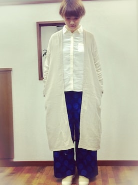 「minneのアイテム（カーディガン/ボレロ、ベージュ系）」を使った、mikiさん（レディース・169cm）の春コーディネート