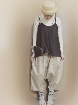 「kaorinomori（カオリノモリ）のアイテム（帽子、ベージュ系）」を使った、mikiさん（レディース・169cm）の春コーディネート