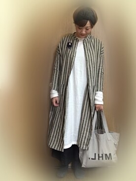 「MARGARET HOWELL（マーガレットハウエル）のアイテム（トートバッグ、グレー系）」を使った、mikiさん（レディース・169cm）の春コーディネート