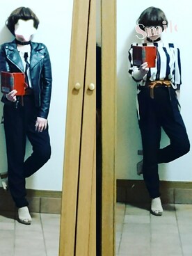「M.deux（エムドゥ）のアイテム（ライダースジャケット）」を使った、nyamu94さん（レディース・153cm）の春コーディネート