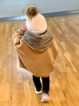 「ダイソーのアイテム（ストール/ショール、グレー系）」を使った、mi0715reiさん（キッズ・80cm）の秋コーディネート