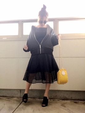 「ベルイエロー」｜「アイテム（MA-1）」を使った、Likoさん（レディース・152cm）の春コーディネート