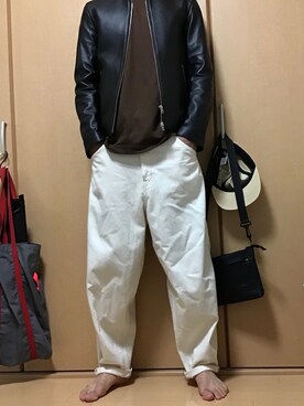 「417 EDIFICE（フォーワンセブンエディフィス）のアイテム（ライダースジャケット）」を使った、retannさん（メンズ・170cm）の秋コーディネート