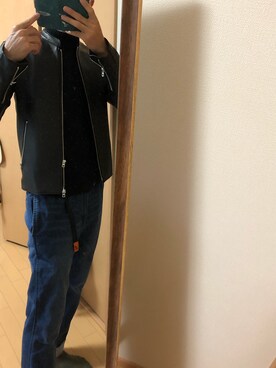 「417 EDIFICE（フォーワンセブンエディフィス）のアイテム（ライダースジャケット）」を使った、retannさん（メンズ・170cm）の秋コーディネート