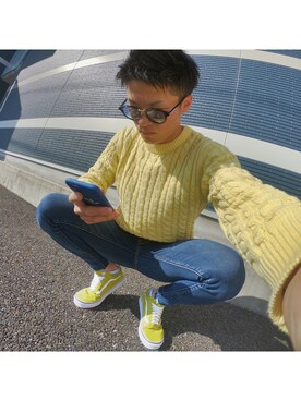 「春夏コーデ」｜「GU（ジーユー）のアイテム（ニット/セーター）」を使った、Muto Kanekoさん（メンズ・163cm）の春コーディネート
