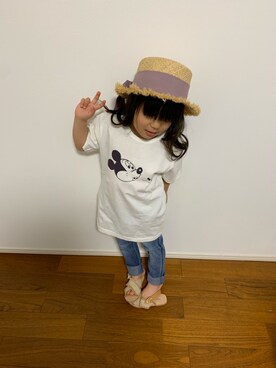 ♡non♡さんの「【DISNEY】ミッキーマウスデザイン星アップリケTシャツ」を使ったコーディネート