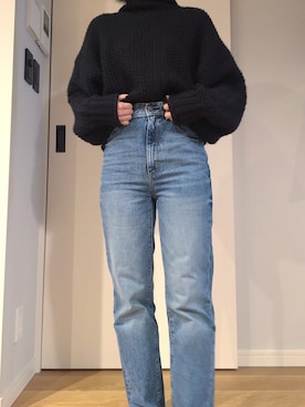 「ハイウエストストレートジーンズ」｜hmnr.sさん（レディース・157cm）の冬コーディネート