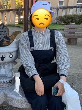 「ノーカラーシャツ」｜「アイテム（オールインワン・サロペット）」を使った、けろっぴさん（レディース・163cm）の春コーディネート