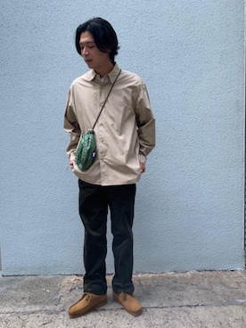 「アイテム（ポーチ、グリーン系）」を使った、武藤 誠さん（メンズ・175cm）の秋コーディネート