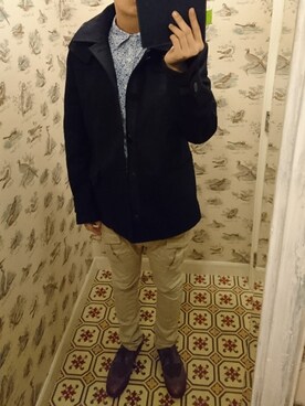 「AIGLE（エーグル）のアイテム（ピーコート）」を使った、Dasabala Limさん（メンズ・185cm）の冬コーディネート