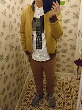 「AIGLE（エーグル）のアイテム（スタジャン）」を使った、Dasabala Limさん（メンズ・185cm）の冬コーディネート