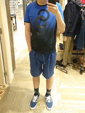 「blue」｜「アイテム（カーゴパンツ）」を使った、Dasabala Limさん（メンズ・185cm）の秋コーディネート