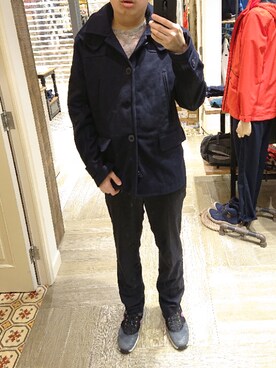 「AIGLE（エーグル）のアイテム（ダッフルコート）」を使った、Dasabala Limさん（メンズ・185cm）の冬コーディネート