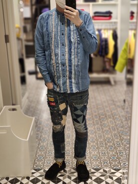 「plain-me（プレインミー）のアイテム（シューズ）」を使った、Dasabala Limさん（メンズ・185cm）の秋コーディネート