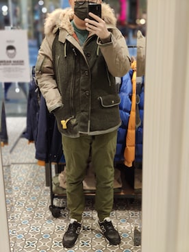 「no brand（ノーブランド）のアイテム（ダウンジャケット/コート）」を使った、Dasabala Limさん（メンズ・185cm）の冬コーディネート