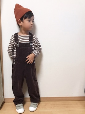 「茶色」｜「アイテム（サロペット/オーバーオール）」を使った、Hさんさん（キッズ・100cm）の秋コーディネート