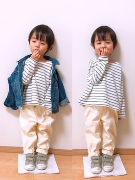 「petit main（プティマイン）のアイテム（デニムジャケット）」を使った、Hさんさん（キッズ・100cm）の冬コーディネート