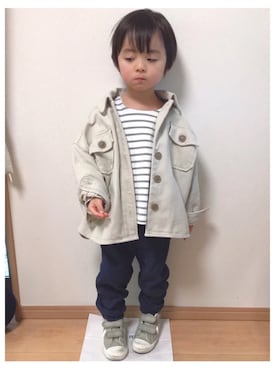 「アイテム（ブルゾン、ホワイト系）」を使った、Hさんさん（キッズ・100cm）の冬コーディネート