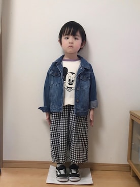 「petit main（プティマイン）のアイテム（デニムジャケット）」を使った、Hさんさん（キッズ・100cm）の春コーディネート