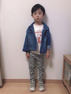 「petit main（プティマイン）のアイテム（デニムジャケット）」を使った、Hさんさん（キッズ・100cm）の春コーディネート