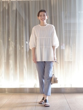 「SHIPS（シップス）の淡水パールマンテルネックレス 40cm（ネックレス）」を使った、山下さん（レディース・168cm）の春コーディネート