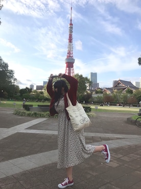 「GU（ジーユー）のアイテム（ニット/セーター、レッド系）」を使った、すみか。さん（レディース・168cm）の冬コーディネート