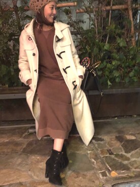 「ママファッション」｜「アイテム（ダッフルコート）」を使った、yuuuuuiさん（レディース・159cm）の冬コーディネート