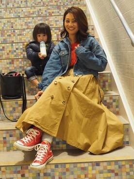 「トレンチ」｜「アイテム（デニムジャケット）」を使った、yuuuuuiさん（レディース・159cm）の春コーディネート