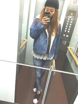 「Ungrid（アングリッド）のフレイドヘムストスリ（デニムパンツ）」を使った、yumiさん（レディース・160cm）の春コーディネート