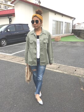 「Ungrid（アングリッド）のフレイドヘムストスリ（デニムパンツ）」を使った、yumiさん（レディース・160cm）の春コーディネート