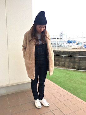 「moussy」｜「アイテム（サロペット/オーバーオール）」を使った、yumiさん（レディース・160cm）の冬コーディネート