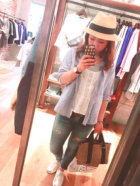 「Ungrid（アングリッド）のフレイドヘムストスリ（デニムパンツ）」を使った、yumiさん（レディース・160cm）の春コーディネート