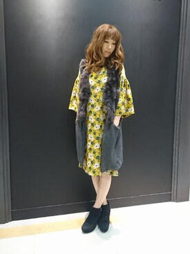「ラビットファー」｜「アイテム（ワンピース/ドレス）」を使った、KOZUUさん（レディース・162cm）の秋コーディネート